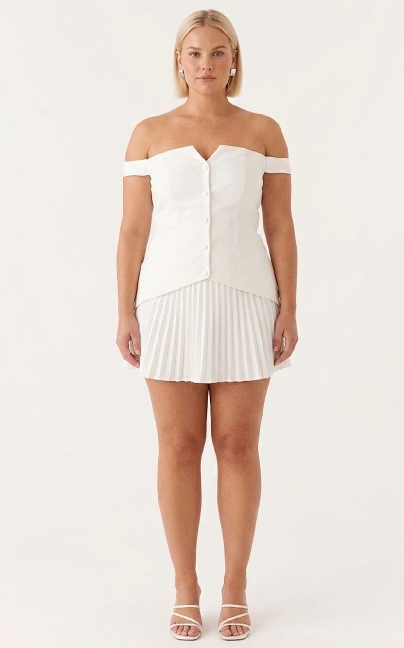 Peppermayo Twisted Skies Off Shoulder Mini Dress Off White US 14